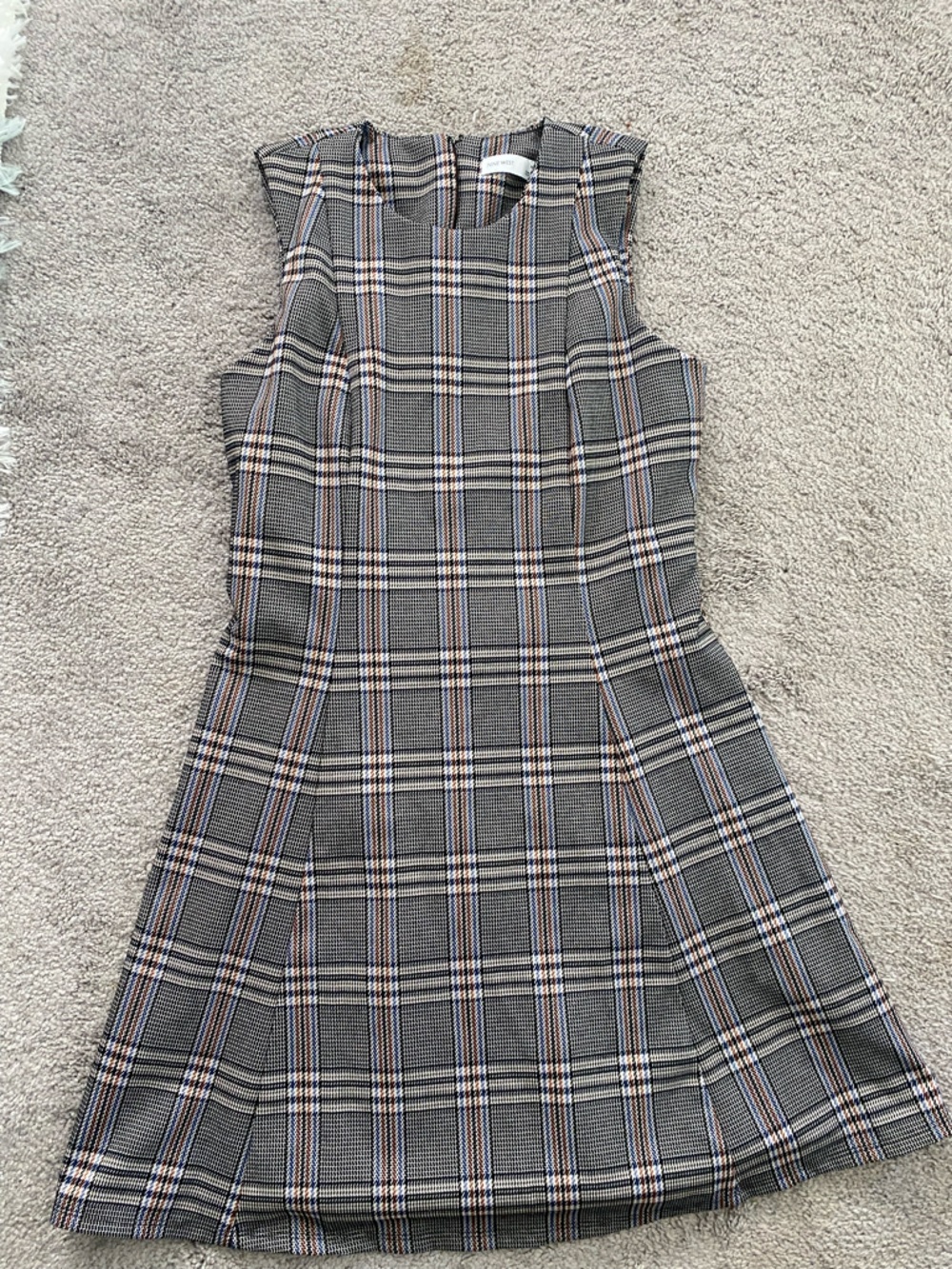 Nine West Plaid Pencil Skirt in Gray with Tan & Blue Accents